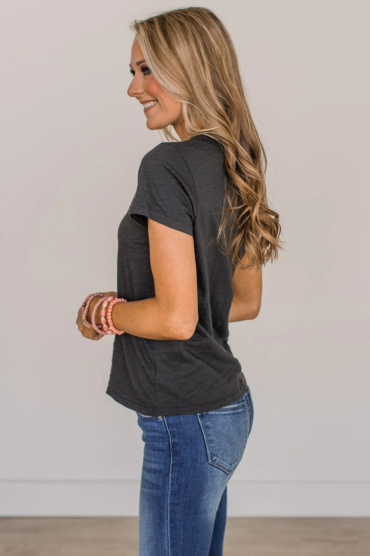 Here For Today Short Sleeve Top- Charcoal