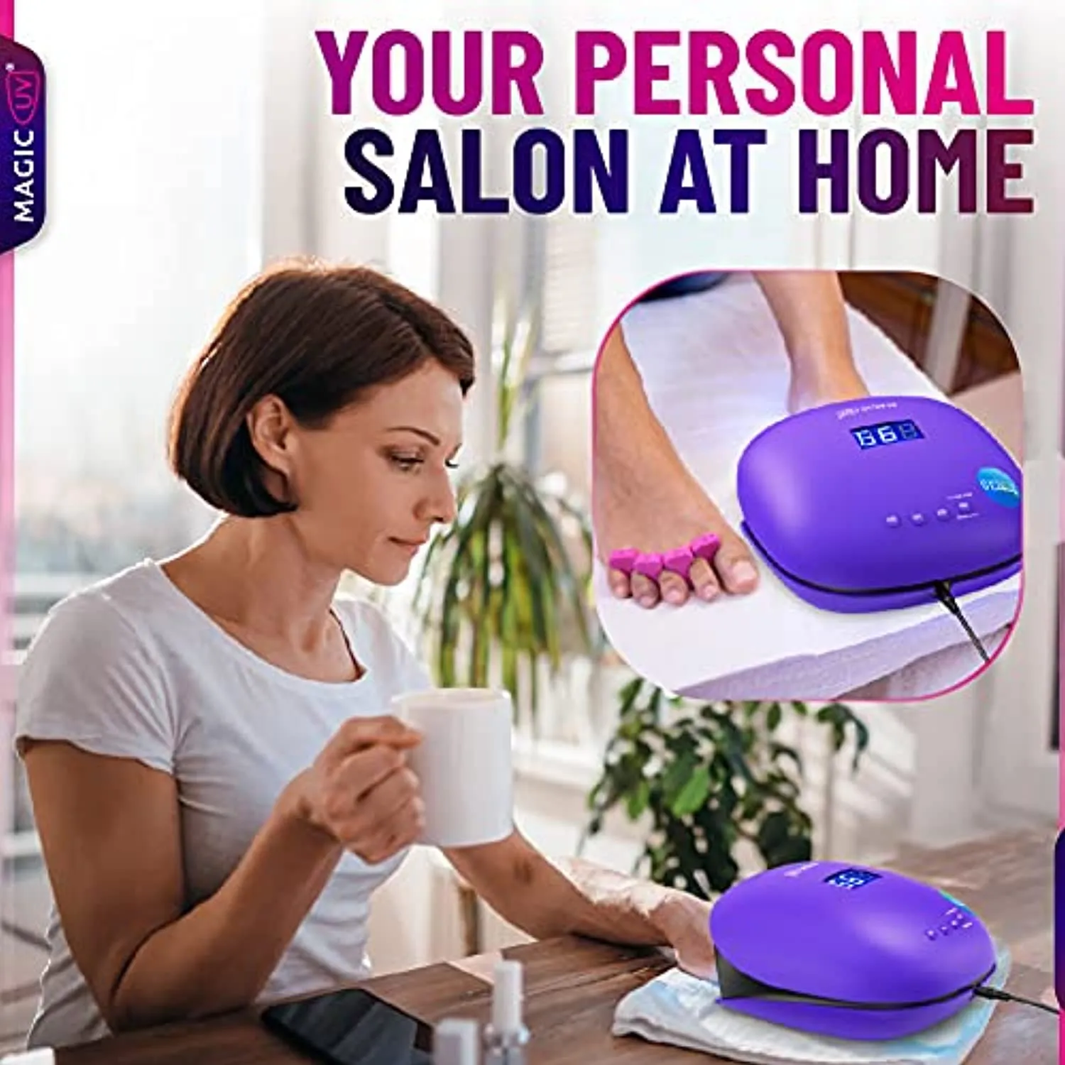 Professional UV LED Nail Lamp 48W - Salon/Home Use Dryer for Nail Polish - 4 Timer Modes - Manicure and Pedicure Compatible Gel Nail Polish Curing Lamp - LCD Display | Bonus 5 Finger Clips - Purple