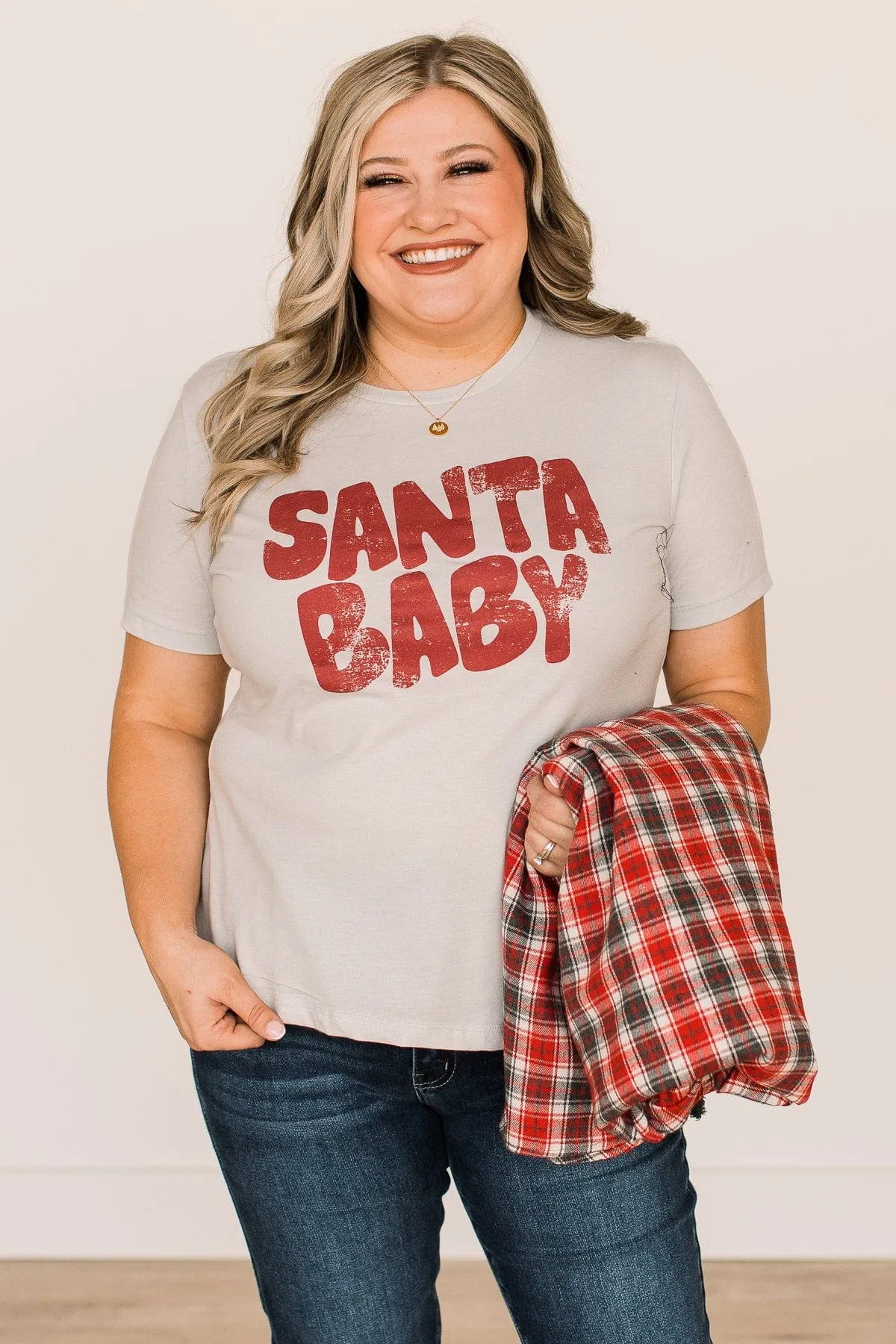 "Santa Baby" Graphic Tee- Light Grey